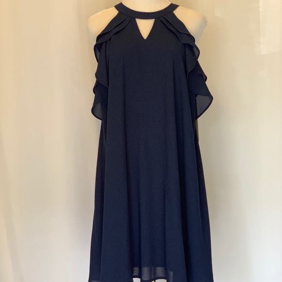 Doe & Rae NWT Sample Navy Mini Dress Ruffles - Picture 3 of 7